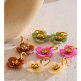 Resin Flower Drop Hoop Earrings – Waterproof 18K Gold Plated Earrings | Ezra Gems