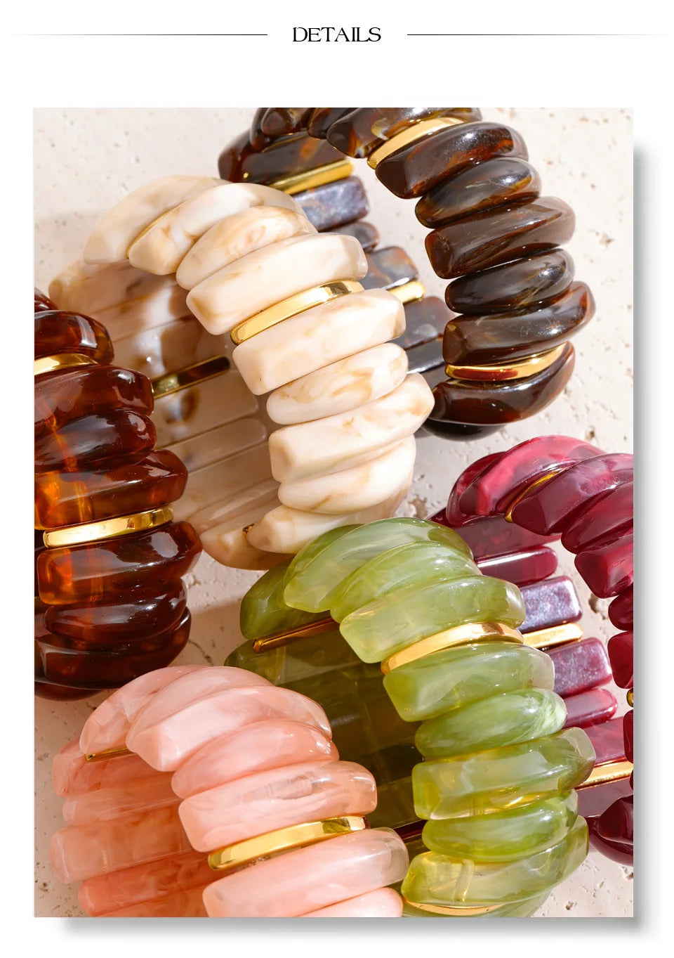 Wide Acrylic Resin Stretch Bangle – Waterproof 18K Gold Plated Bracelet | Ezra Gems