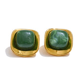 Glossy Resin Square Stud Earrings – Waterproof 18K Gold Plated Earrings | Ezra Gems