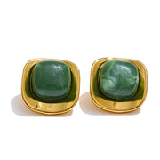 Glossy Resin Square Stud Earrings – Waterproof 18K Gold Plated Earrings | Ezra Gems