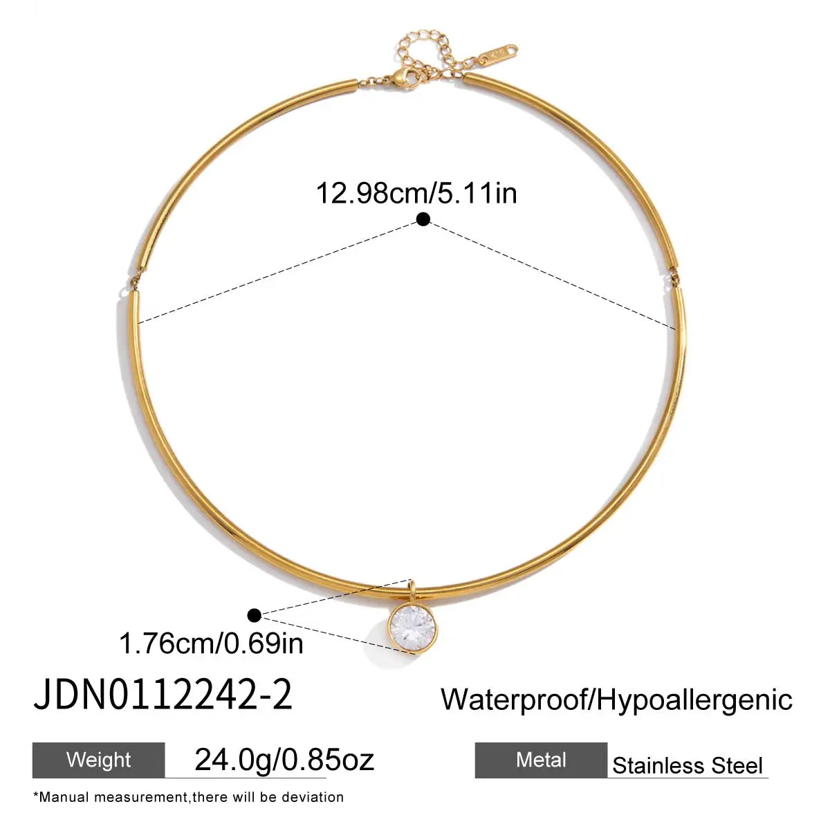 Zircon Charm Rigid Collar Necklace – Waterproof 18K Gold Plated Necklace | Ezra Gems