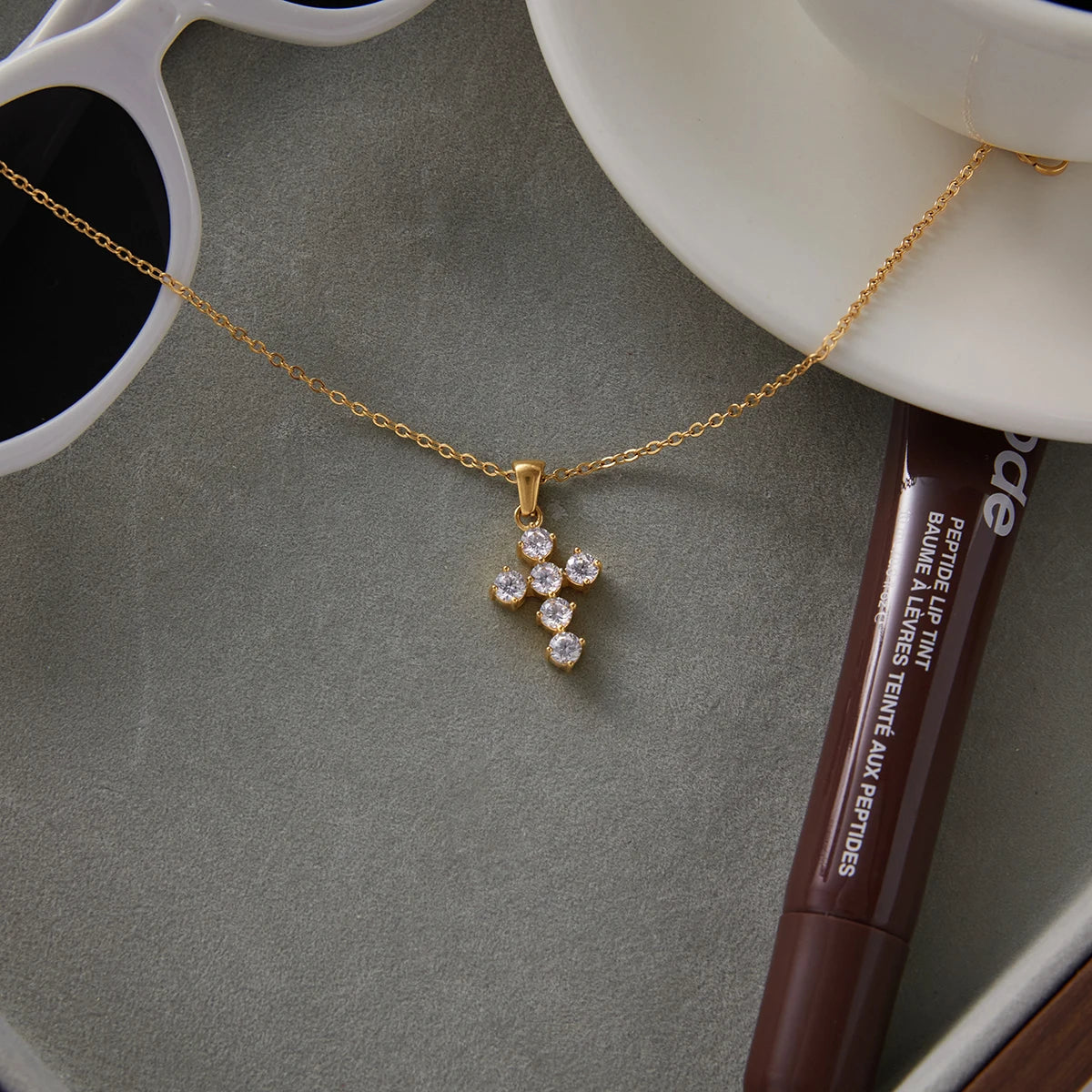 Cubic Zirconia Cross Pendant Necklace – Waterproof 18K Gold Plated Necklace | Ezra Gems