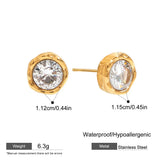 Round Zirconia Gold Halo Stud Earrings