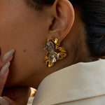 Two Tone Wave Petal Stud Earrings – Waterproof 18K Gold Plated Earrings | Ezra Gems
