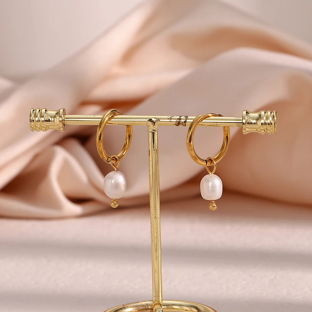 Freshwater Pearl Hoop Earrings – Waterproof 18K Gold Plated Earrings | Ezra Gems