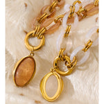 Resin Oval Pendant Chain Necklace – Waterproof 18K Gold Plated Necklace | Ezra Gems
