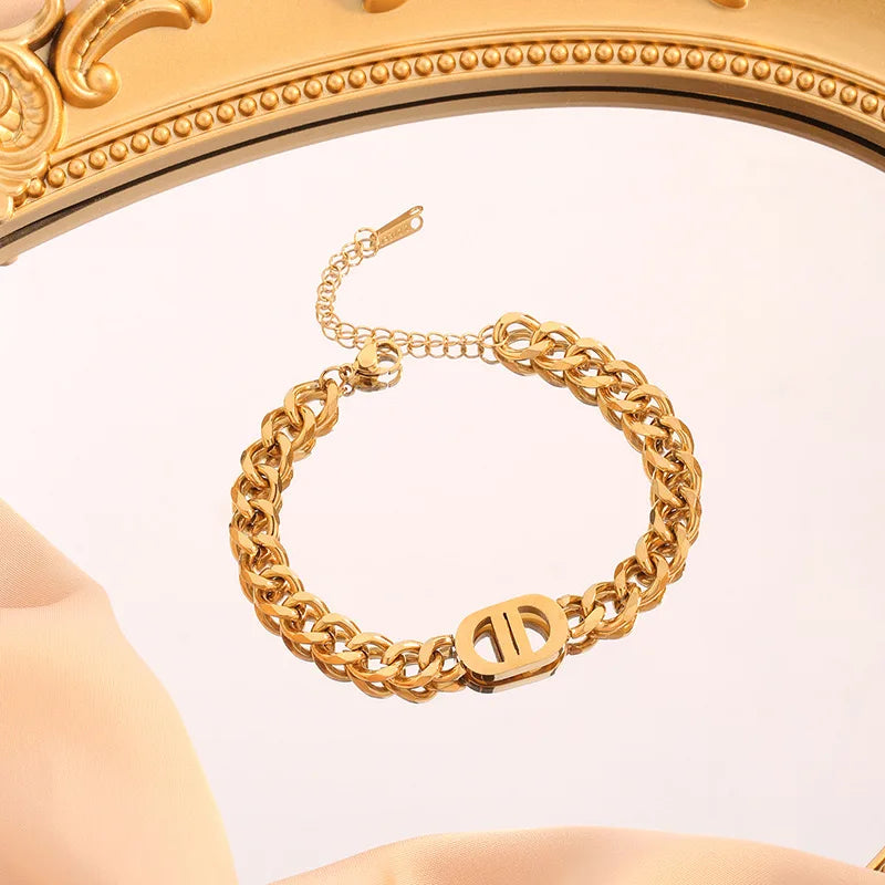 Double D Chain Necklace & Bracelet Set