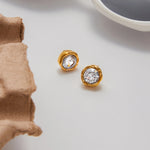 Round Zirconia Gold Halo Stud Earrings – Waterproof 18K Gold Plated Earrings | Ezra Gems