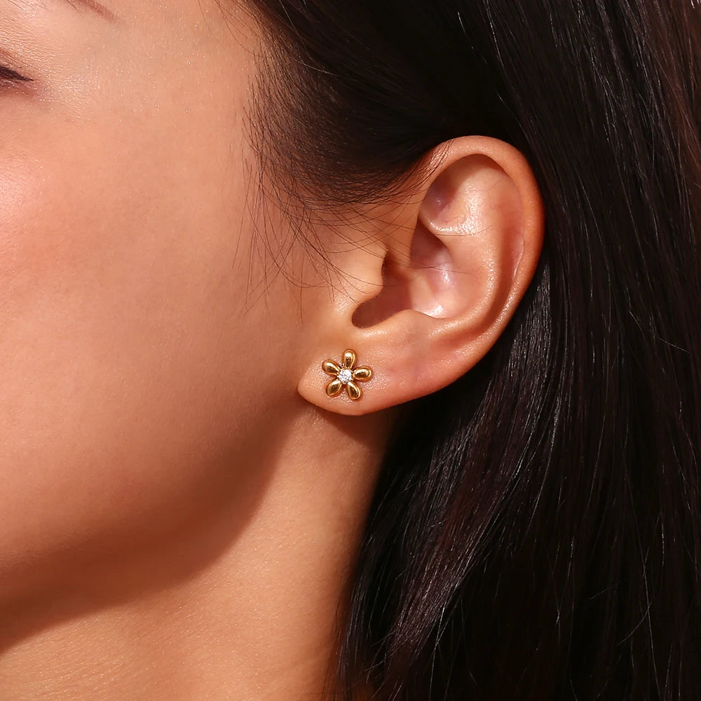 Mini Zircon Flower Stud Earrings – Waterproof 18K Gold Plated Earring | Ezra Gems