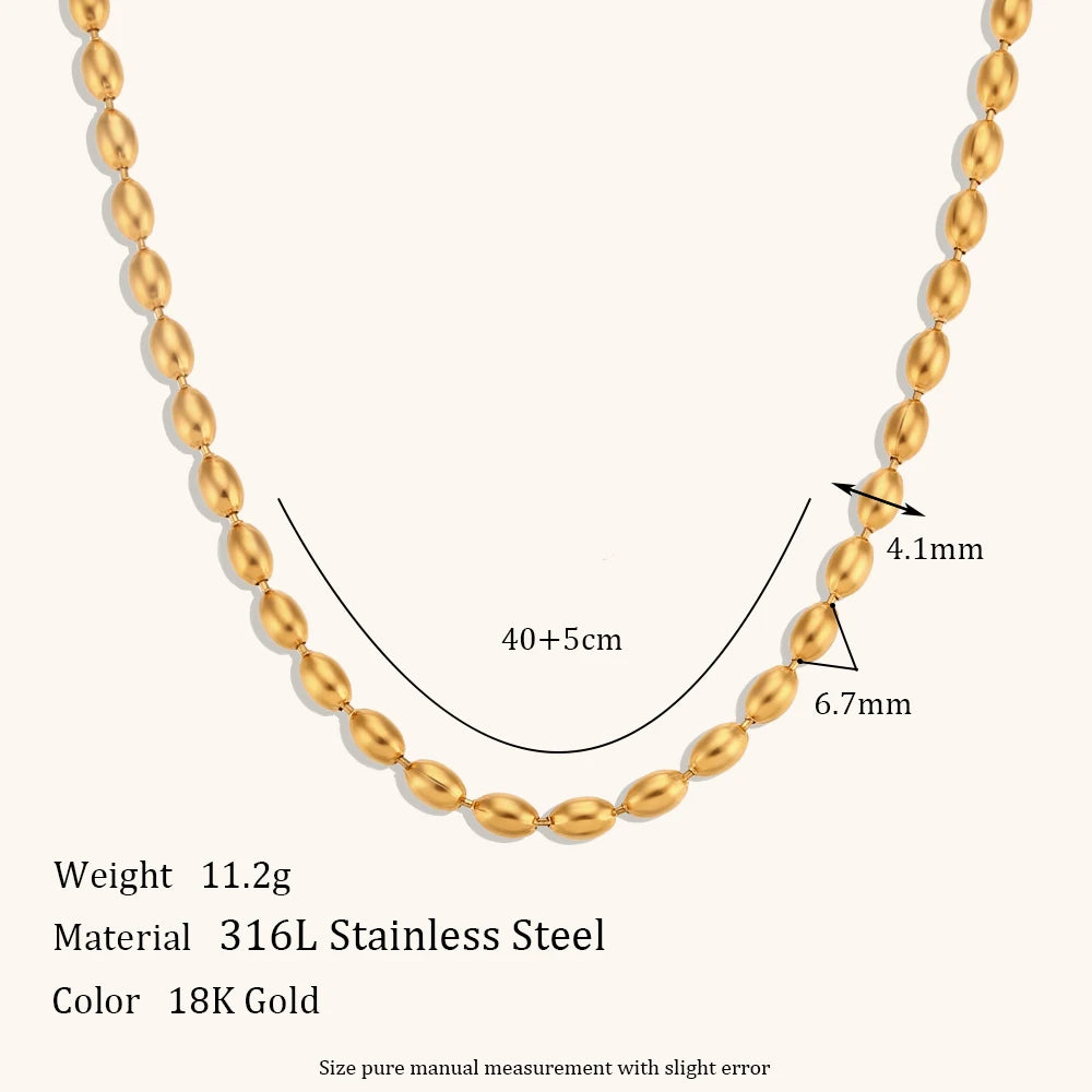 Oval Bead Clavicle Chain Necklace – Waterproof 18K Gold Plated Necklace | Ezra Gems
