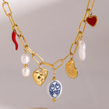 Conch Heart Porcelain Chili Pendant Necklace