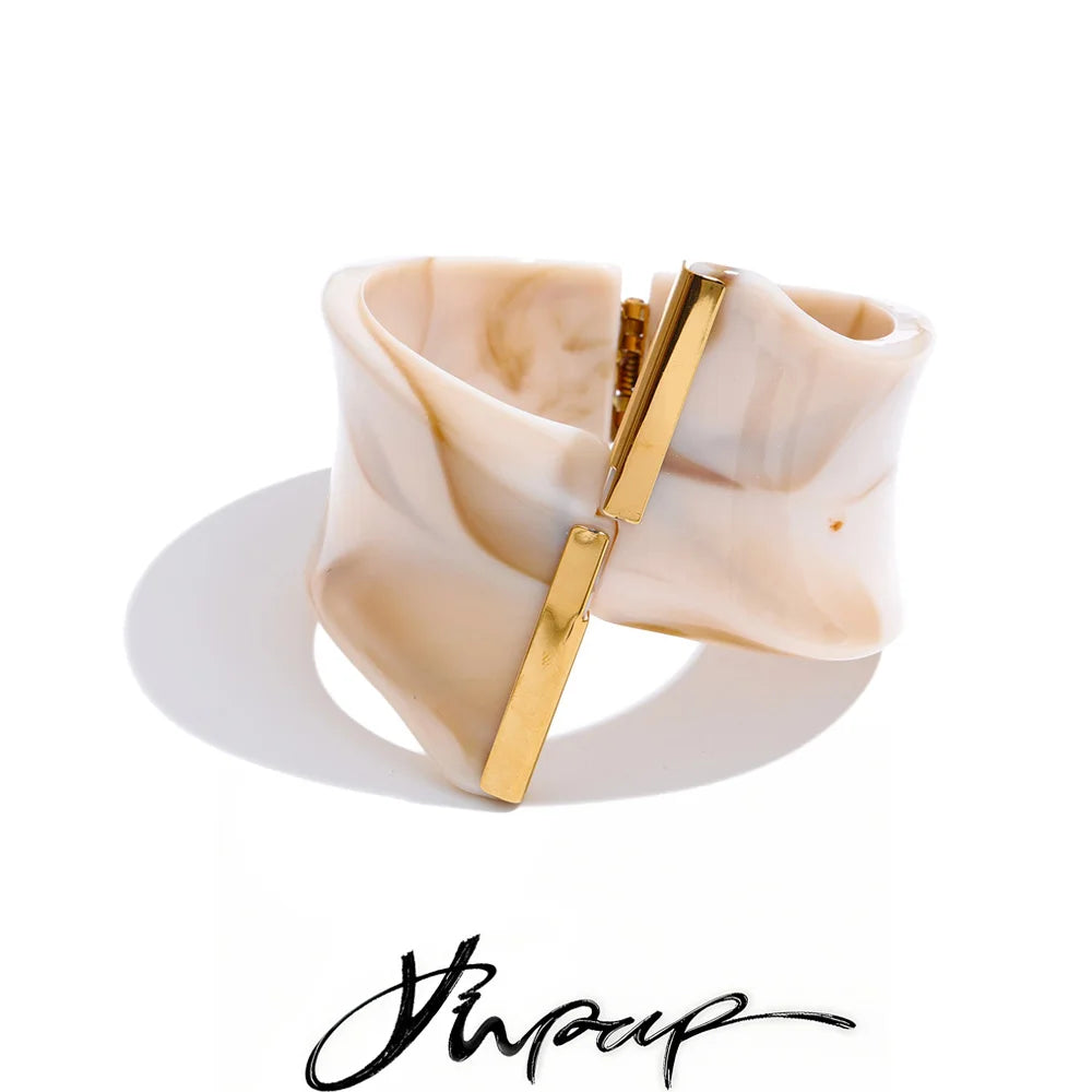 Acrylic Wide Statement Bangle – Waterproof 18K Gold Plated Bracelet | Ezra Gems
