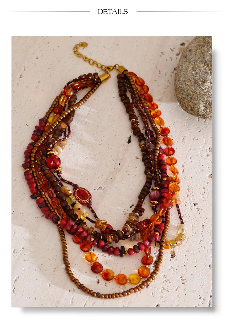 Layered Resin Bead Bib Necklace – Waterproof 18K Gold Plated Necklace | Ezra Gems
