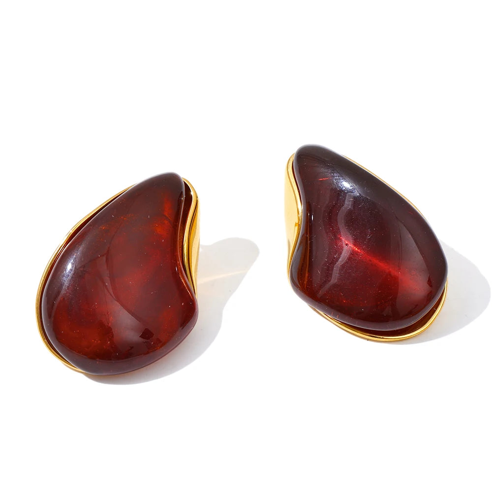 Resin Water Drop Stud Earrings – Waterproof 18K Gold Plated Earrings | Ezra Gems