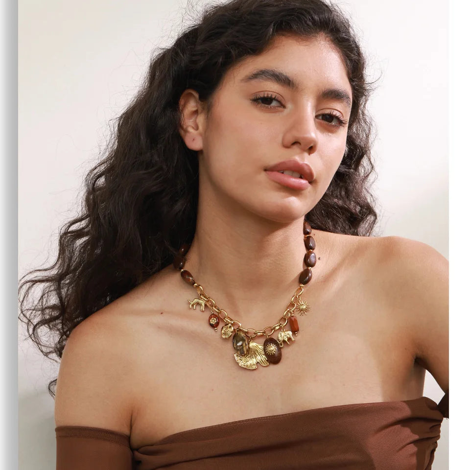 Resin Bead Sun Charm Necklace – Waterproof 18K Gold Plated Necklace | Ezra Gems