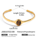 Oval Tiger Eye Stone Cuff Bangle – Waterproof 18K Gold Plated Bracelet | Ezra Gems