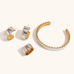 Bead Edge Smooth Mixed Metal Earrings – Waterproof 18K Gold Plated Earrings | Ezra Gems