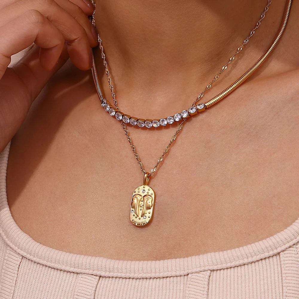 Constellation Square Pendant Necklace – Waterproof 18K Gold Plated Necklace | Ezra Gems