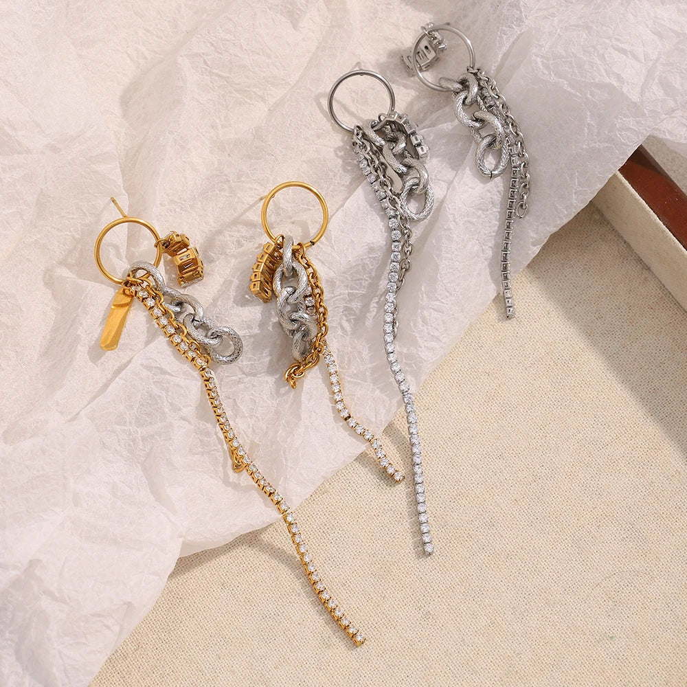 Zircon Chain Tassel Earrings – Waterproof 18K Gold Plated Earrings | Ezra Gems