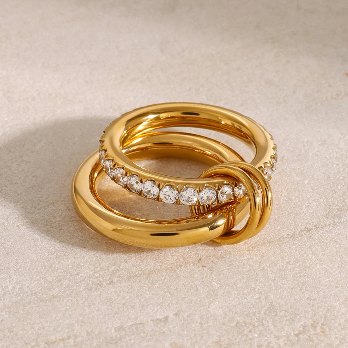 Double Layer Zircon Inlaid Ring – Waterproof 18K Gold Plated Ring | Ezra Gems