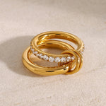Double Layer Zircon Inlaid Ring – Waterproof 18K Gold Plated Ring | Ezra Gems