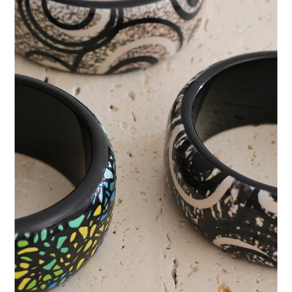 Wide Acrylic Resin Statement Bangle – Waterproof 18K Gold Plated Bracelet | Ezra Gems