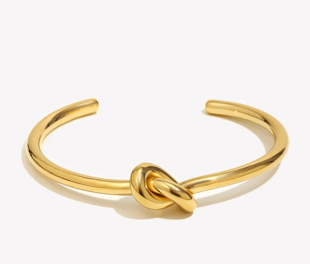 Minimalist Knot Cuff Bangle – Waterproof 18K Gold Plated Bracelet | Ezra Gems