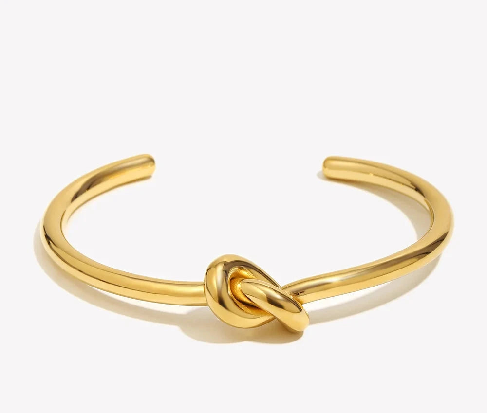 Minimalist Knot Cuff Bangle – Waterproof 18K Gold Plated Bracelet | Ezra Gems