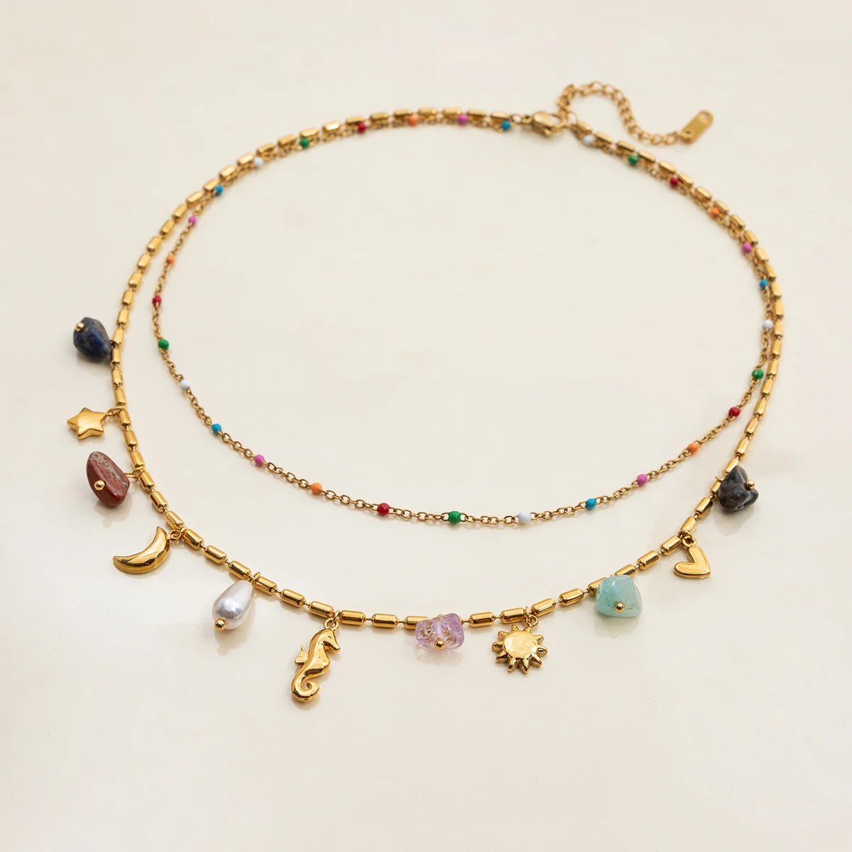 Seahorse Layered Ocean Necklace – Waterproof 18K Gold Plated Necklace | Ezra Gems
