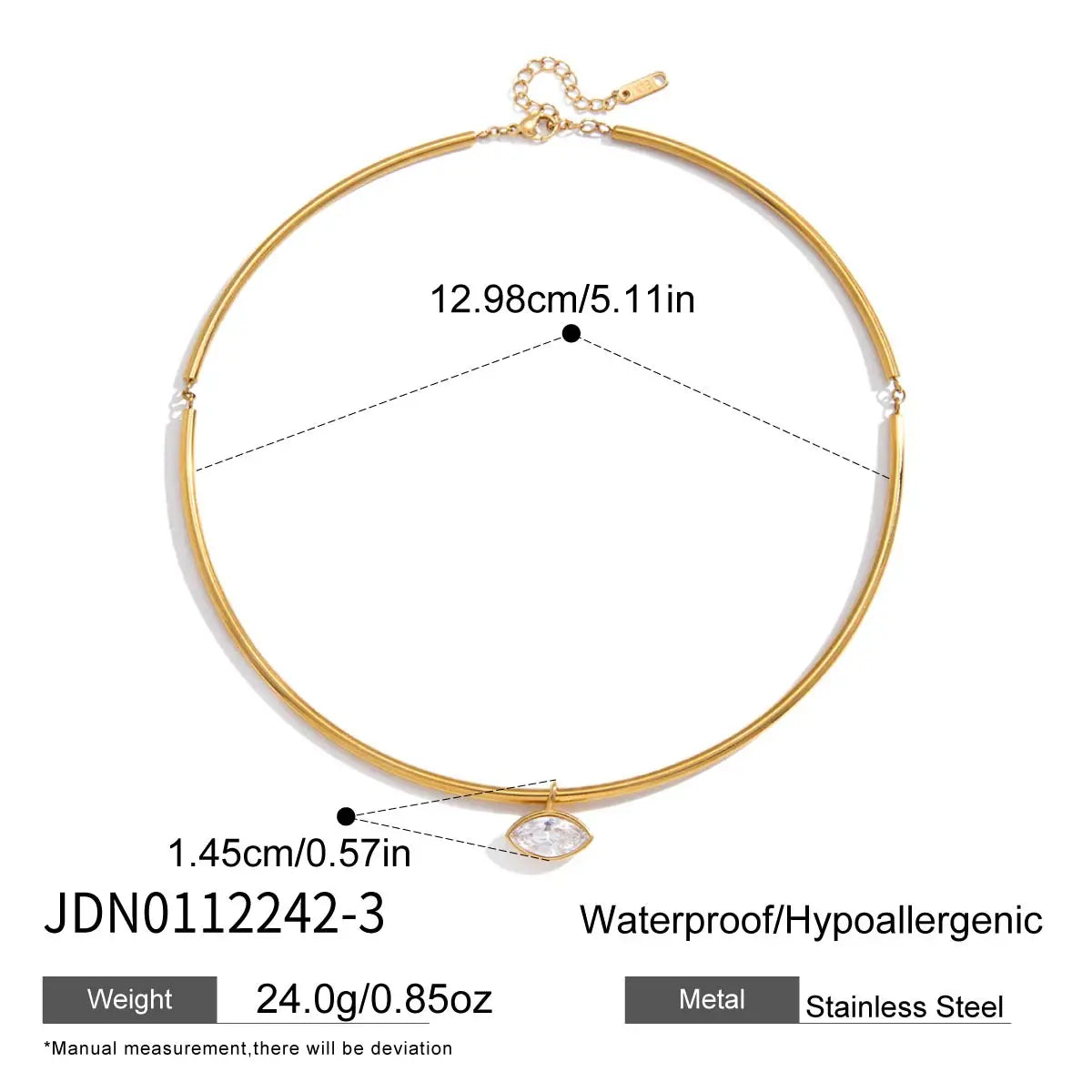 Zircon Charm Rigid Collar Necklace – Waterproof 18K Gold Plated Necklace | Ezra Gems