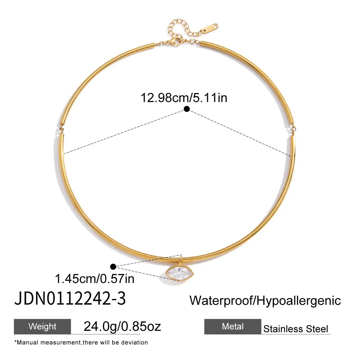 Zircon Charm Rigid Collar Necklace – Waterproof 18K Gold Plated Necklace | Ezra Gems