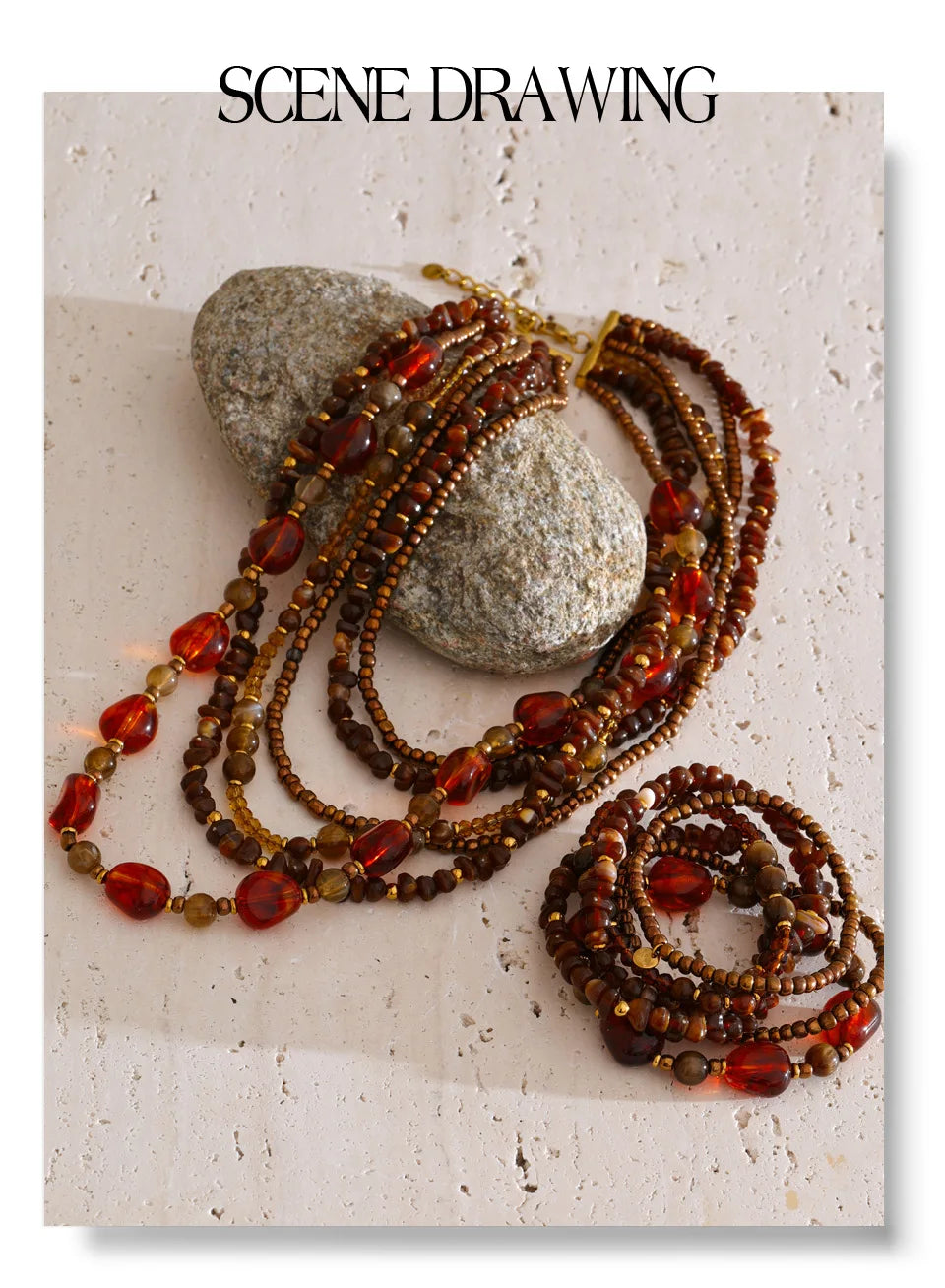 Layered Resin Bead Bib Necklace – Waterproof 18K Gold Plated Necklace | Ezra Gems