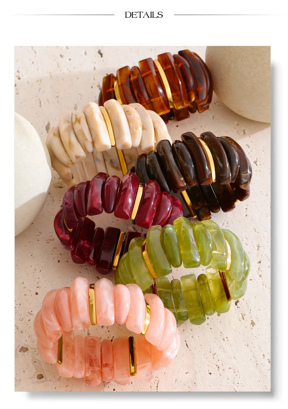 Wide Acrylic Resin Stretch Bangle – Waterproof 18K Gold Plated Bracelet | Ezra Gems