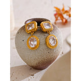 CZ Square & Round Drop Earrings