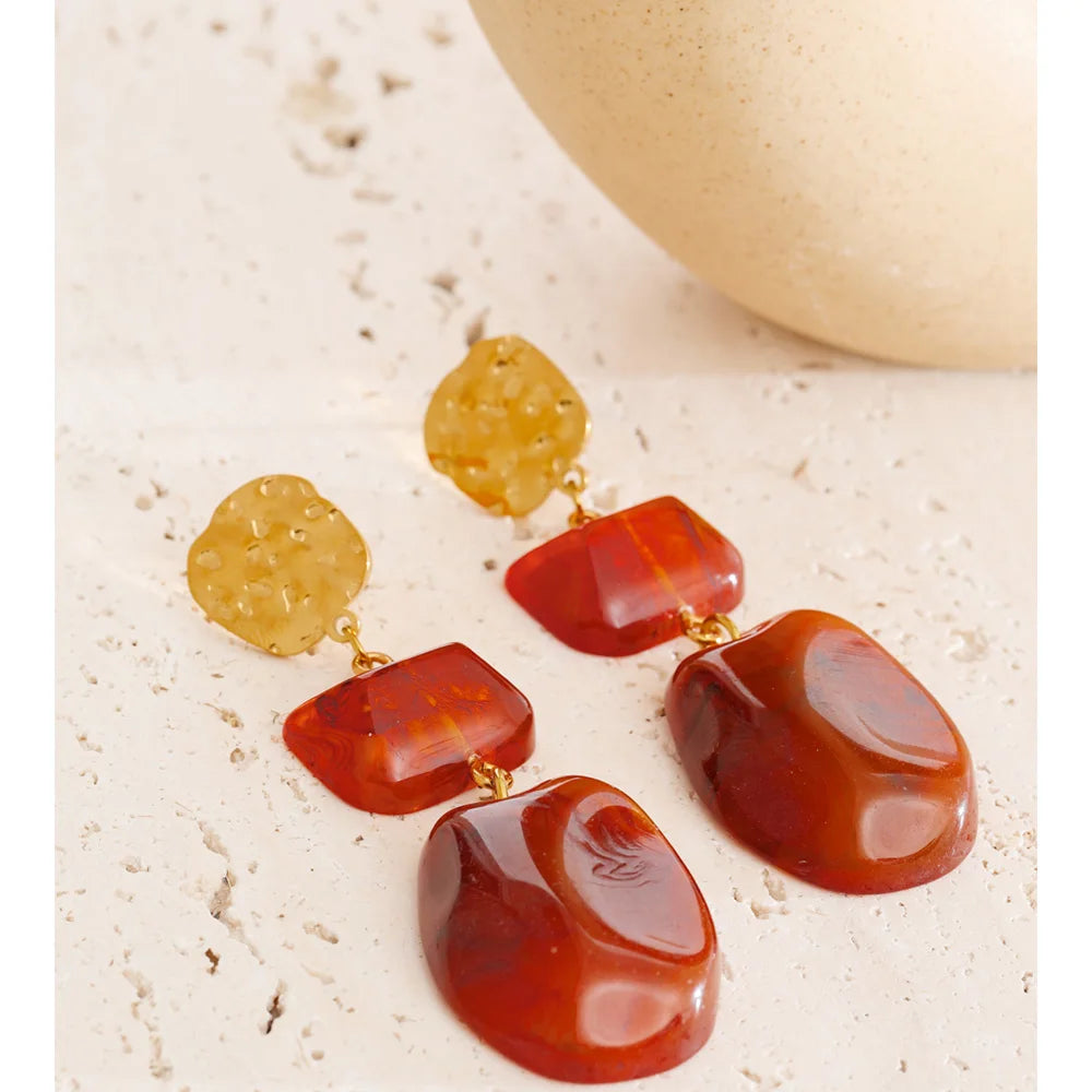 Red Resin Square Drop Earrings – Waterproof 18K Gold Plated Earrings | Ezra Gems