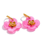 Resin Flower Drop Hoop Earrings – Waterproof 18K Gold Plated Earrings | Ezra Gems