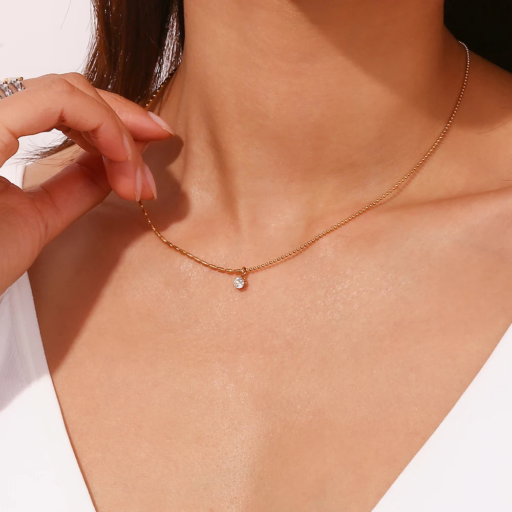Asymmetric Bead Zircon Pendant Necklace – Waterproof 18K Gold Plated Necklace | Ezra Gems