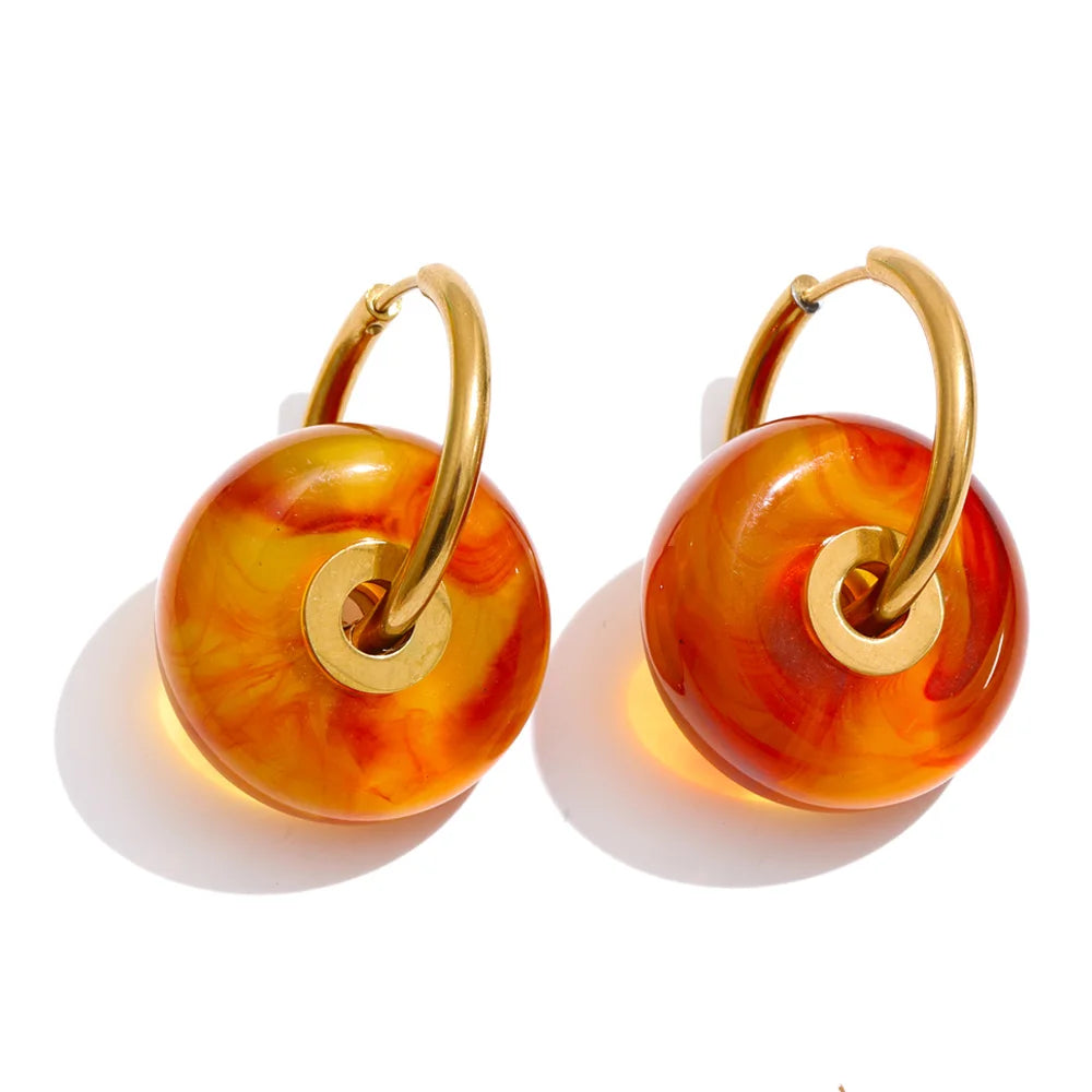 Thick Round Acrylic Resin Drop Earrings – Waterproof 18K Gold Plated Earrings | Ezra Gems