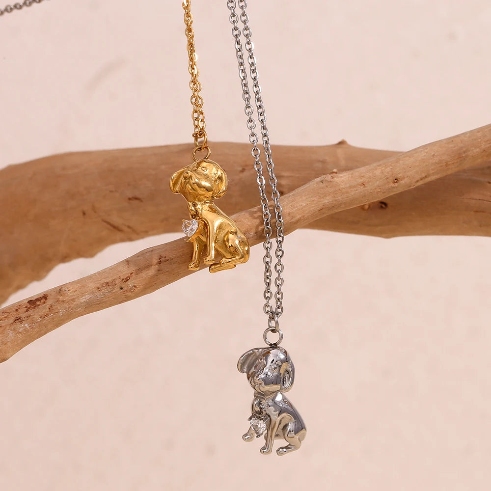 3D Puppy Heart Zircon Necklace – Waterproof 18K Gold Plated Necklace | Ezra Gems