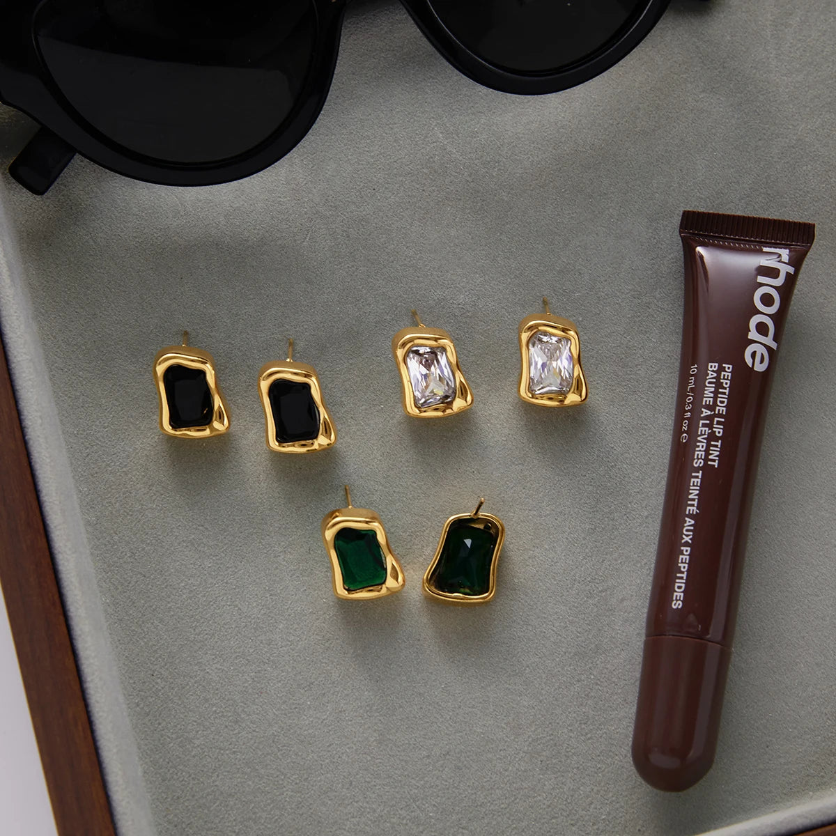 Colored Cubic Zirconia Gold Stud Earrings – Waterproof 18K Gold Plated Earrings | Ezra Gems