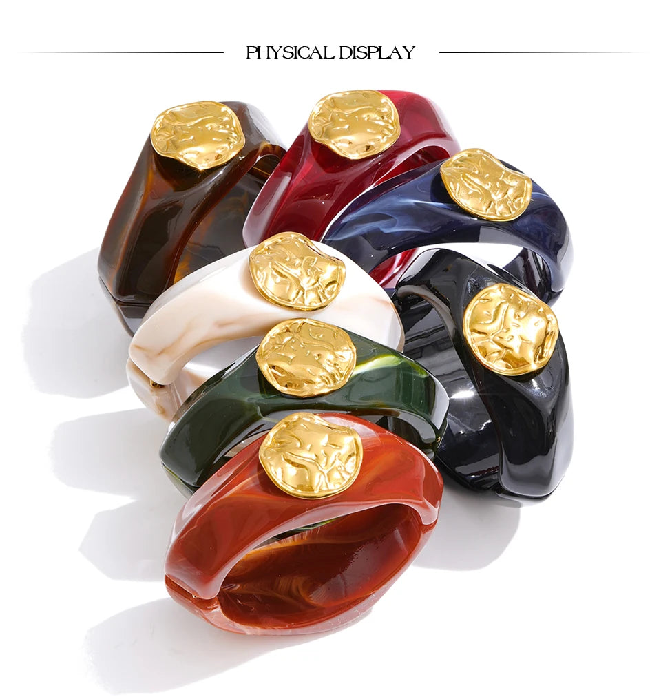 Multi-color resin wide bangle in bone — hypoallergenic everyday bracelet by Ezra Gems