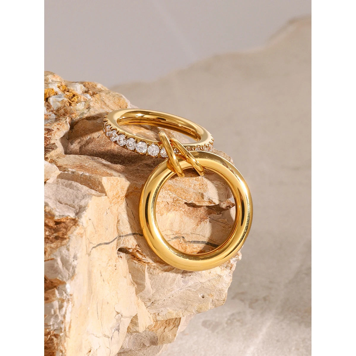 Double Layer Zircon Inlaid Ring – Waterproof 18K Gold Plated Ring | Ezra Gems