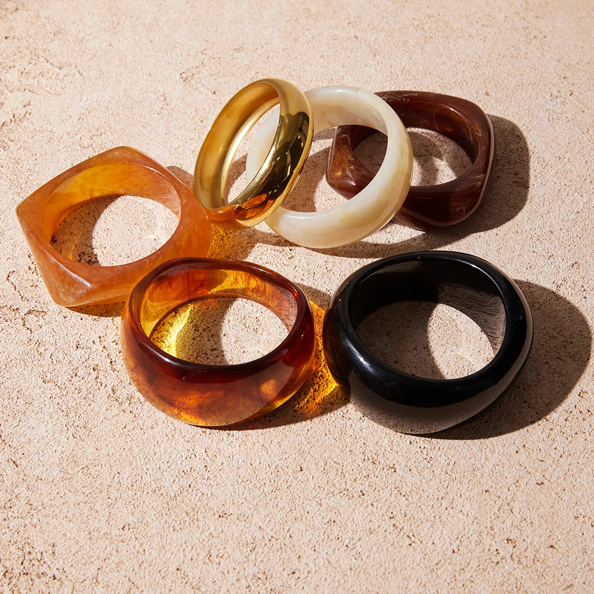 Chunky Geometric Resin Wide Bangle – Waterproof 18K Gold Plated Bracelet | Ezra Gems