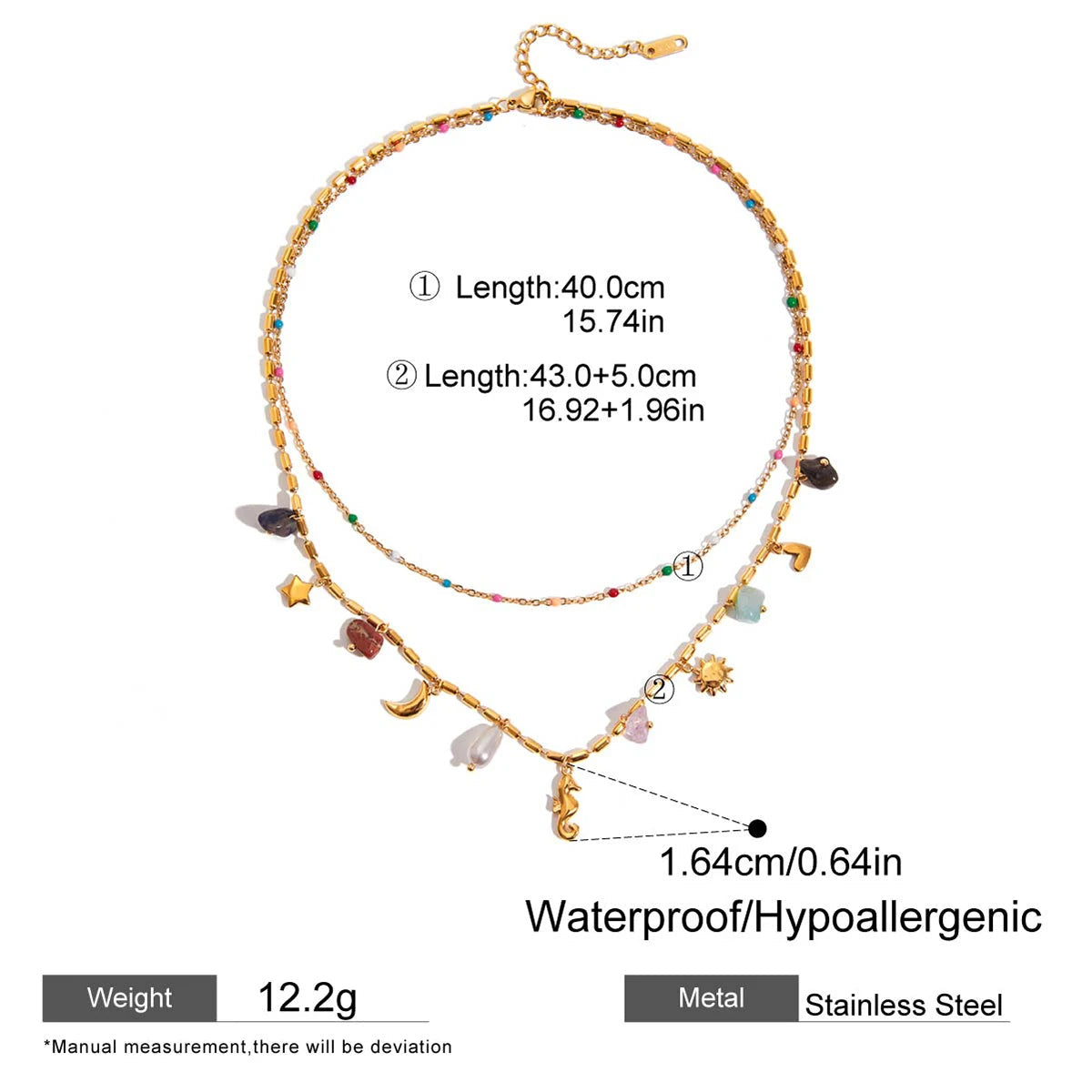 Seahorse Layered Ocean Necklace – Waterproof 18K Gold Plated Necklace | Ezra Gems