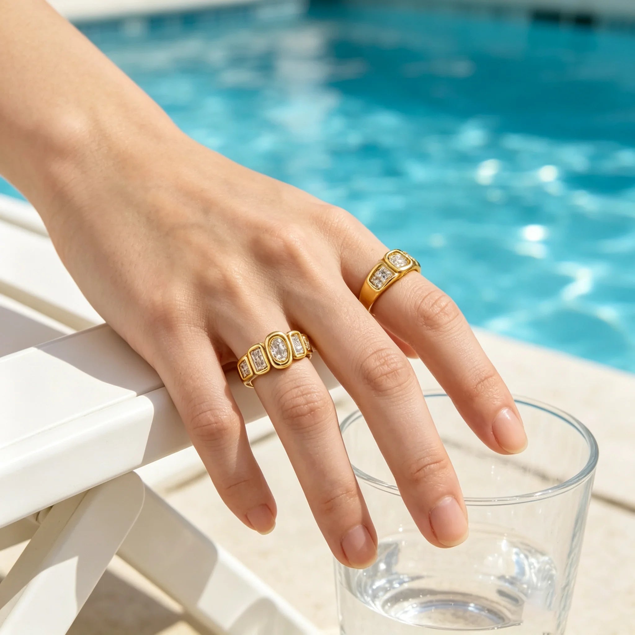 Geometric Clear Zircon Ring – Waterproof 18K Gold Plated Ring | Ezra Gems