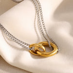 Two-Tone Double Chain Ring Necklace – Waterproof 18K Gold Plated Necklace | Ezra Gems