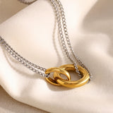 Two-Tone Double Chain Ring Necklace – Waterproof 18K Gold Plated Necklace | Ezra Gems