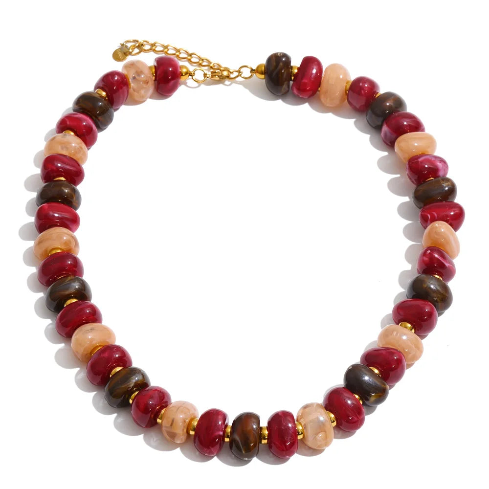 Colorful Resin Bead Chain Necklace – Waterproof 18K Gold Plated Necklace | Ezra Gems