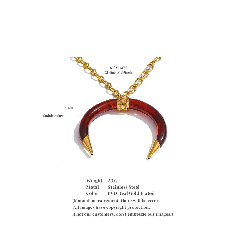 Resin Horn Pendant Long Necklace – Waterproof 18K Gold Plated Necklace | Ezra Gems