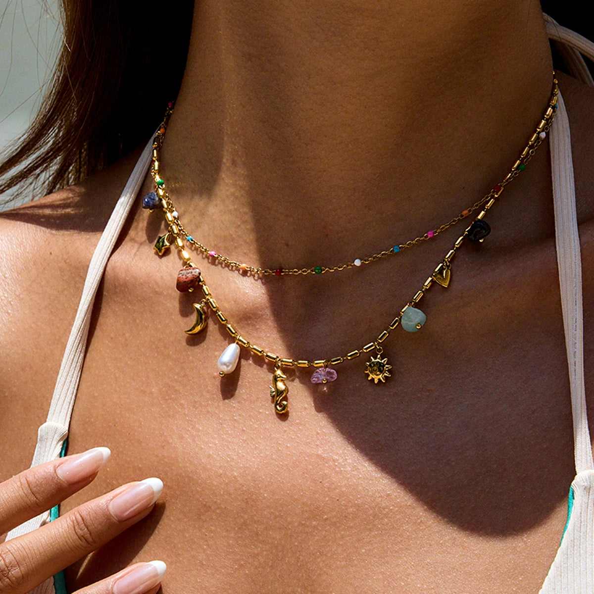 Seahorse Layered Ocean Necklace – Waterproof 18K Gold Plated Necklace | Ezra Gems